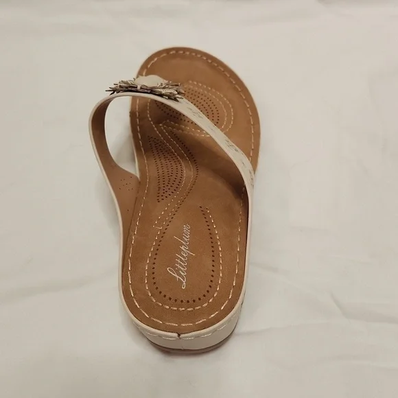 New!Light beige flower wedge flip flop arch support thong sandal off white ivory - Picture 3 of 11